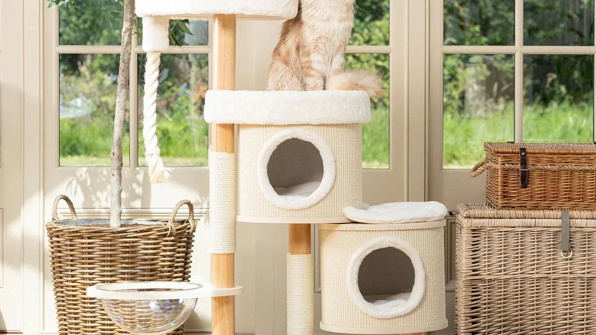 cat tree with enclosed sleeping pod tunnel hide sh