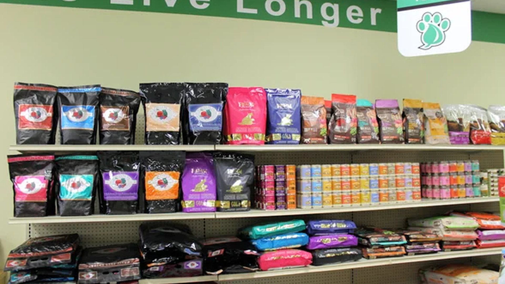 dog food packaging store shelf labeled breed speci